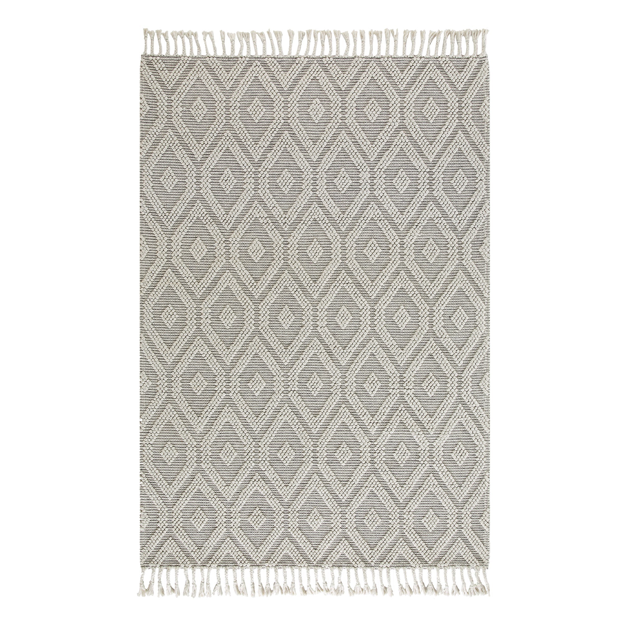 Avanti Handwoven Light Gray and Cream Diamond Bobble Wool Rug
