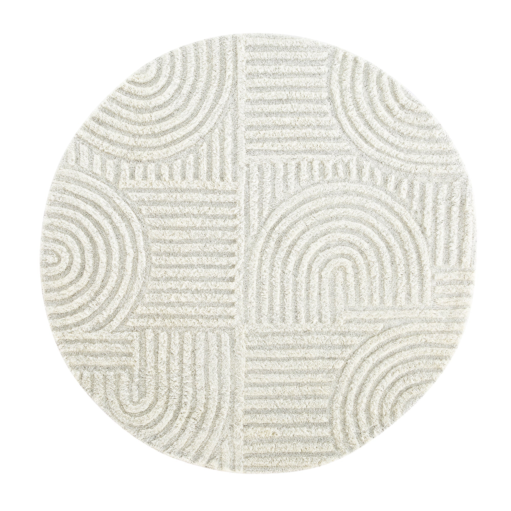 Geo Curve Cream Hand Tufted New Zealand Wool Round Rug