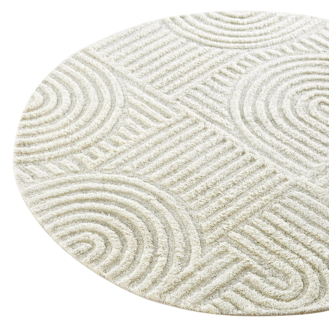Geo Curve Cream Hand Tufted New Zealand Wool Round Rug